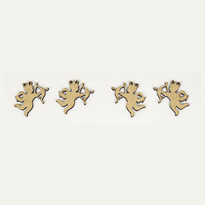Four identical beige silhouettes of cherubs with bows and arrows, perfect for Valentine’s Day decor, are evenly spaced on a light background as part of the "Cupid Kissing Booth Tiered Tray Kit" by Janet's Craft Corner.