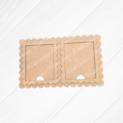 Janet's Craft Corner Double Scallop Trim Switchable Farmhouse Signs Frame, a DIY seasonal home decor craft kit (set of 1), features a kraft paper scalloped frame with a rectangular cutout—perfect for interchangeable farmhouse projects.