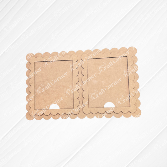 Janet's Craft Corner Double Scallop Trim Switchable Farmhouse Signs Frame, a DIY seasonal home decor craft kit (set of 1), features a kraft paper scalloped frame with a rectangular cutout—perfect for interchangeable farmhouse projects.