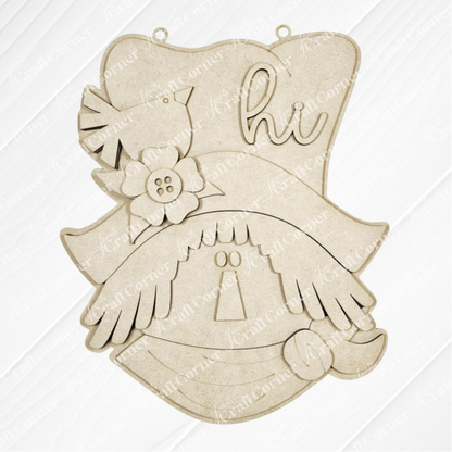 The Fall Scarecrow Door Hanger from Janet's Craft Corner is a DIY seasonal home decor craft kit featuring a cheerful scarecrow with straw hair, a flower hat, and "hi"—perfect for autumn decorating or creative projects. Set of 1.