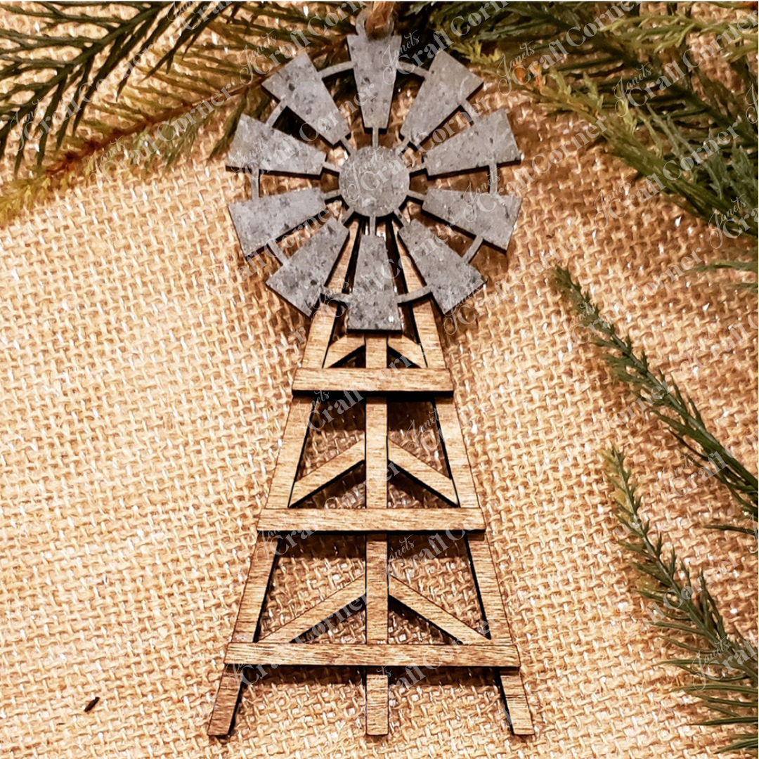 Add rustic charm to your holiday with Janet's Craft Corner Farm Life Christmas Ornaments—a DIY seasonal craft kit (choice of 4)—featuring wood and metal windmill designs, perfect for festive decor.