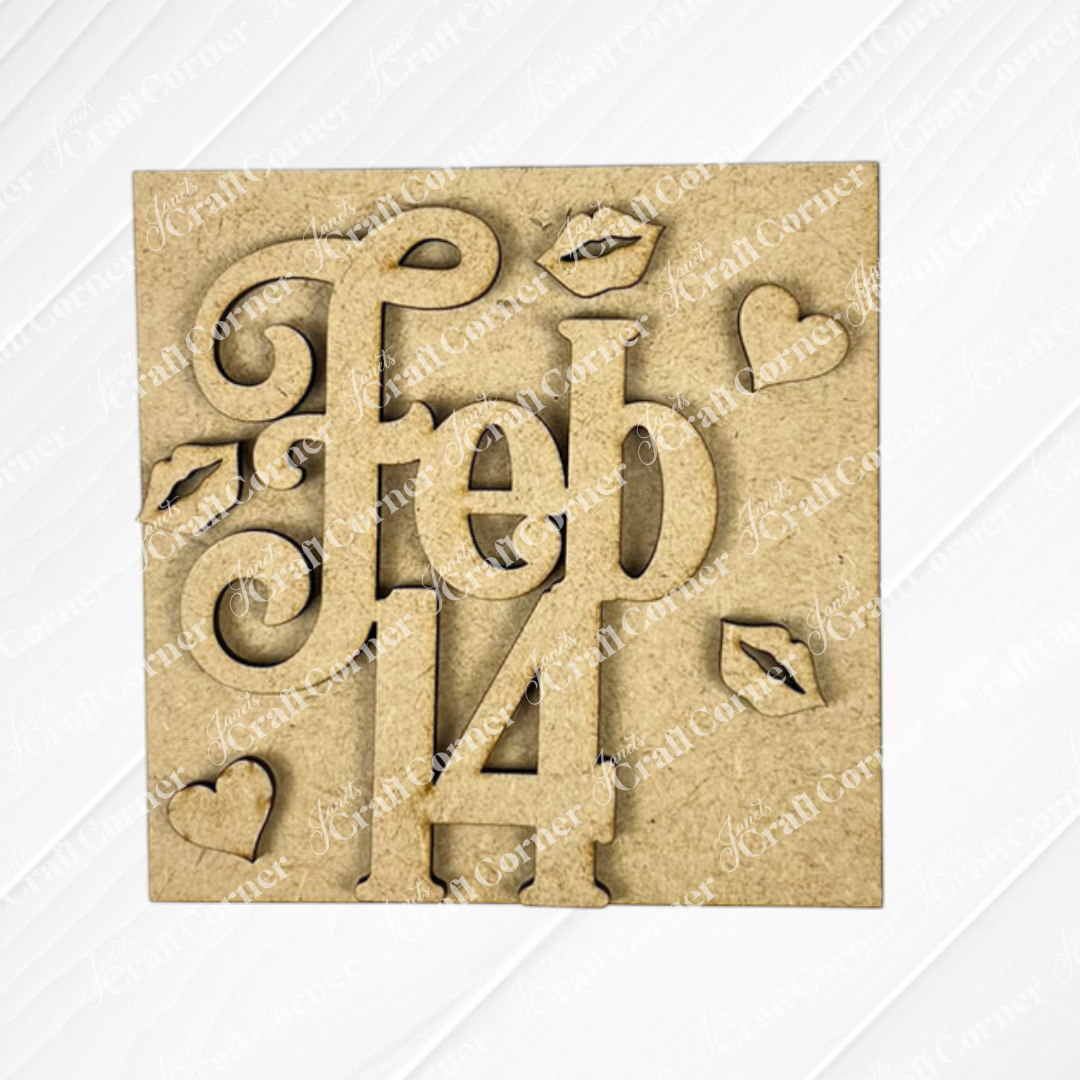 The Love Squares sign from Janet's Craft Corner features "Feb 14" with hearts and lips—ideal for DIY Valentine's Day decor or adding to your swappable square sign collection.
