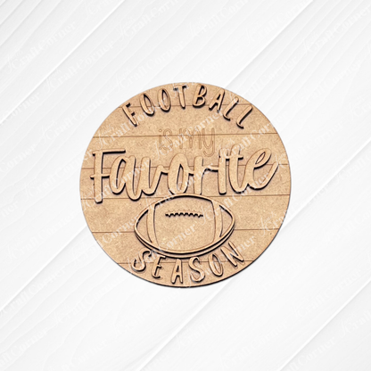 Janet's Craft Corner offers a Football Decor Set DIY craft kit—choose from 5 styles, each featuring "Football is my favorite season" with a raised football and cut-out letters, perfect for fans’ tiered trays or displays.