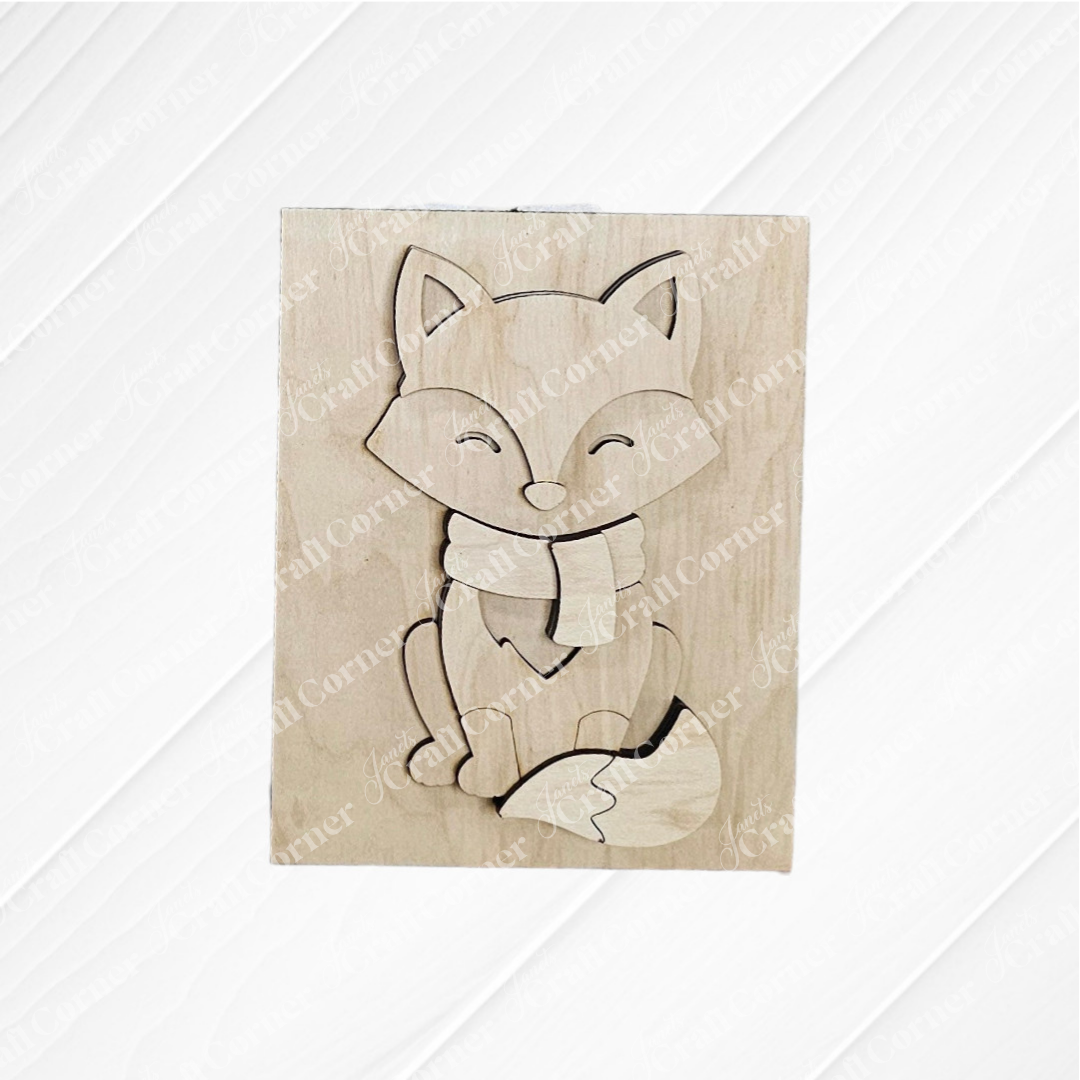 Janet's Craft Corner’s "Fall in the Forest Switchable Farmhouse Signs" kit features a charming, scarfed fox with engraved details—perfect for autumn woodland decor or DIY fall farmhouse signs. Choice of 3 cute designs!.