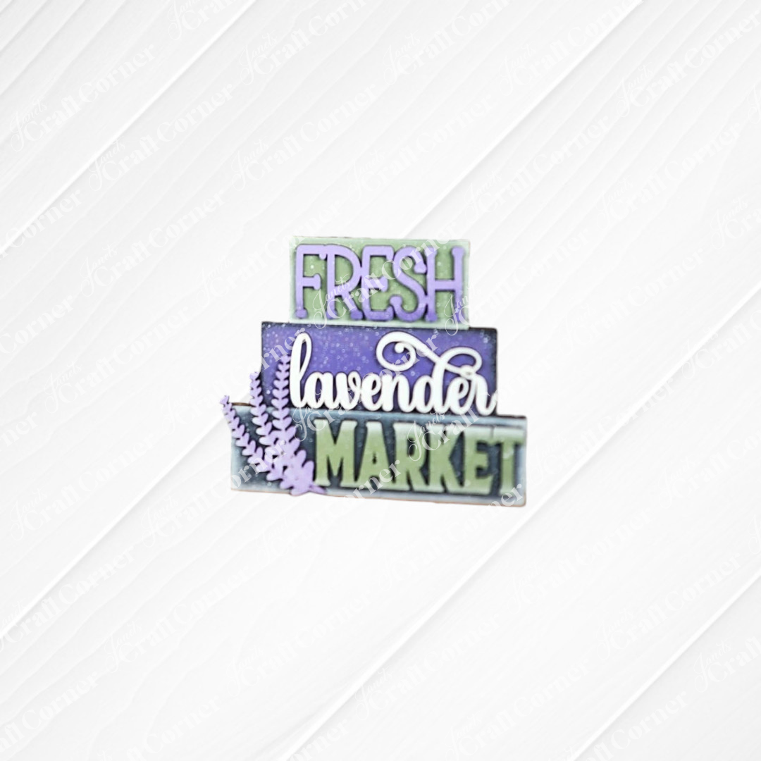 The Lavender Decor Set from Janet's Craft Corner features a charming “Fresh lavender market” sign in green and white, accented with lavender sprigs on a purple and white background—perfect for DIY or lavender-themed decor.