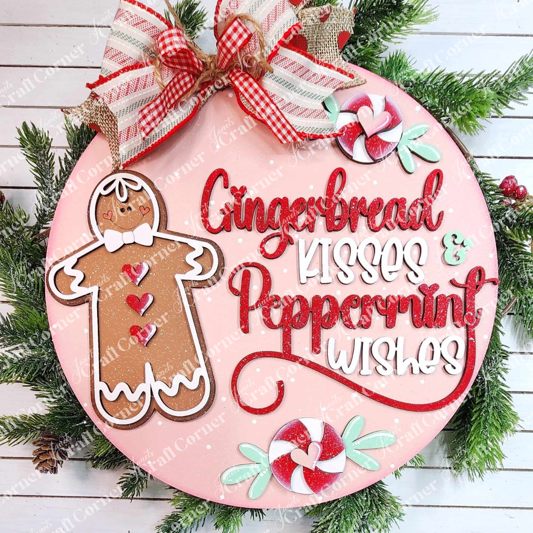 Gingerbread Kisses & Peppermint Wishes Door Hanger painted sample by Janet's Craft Corner