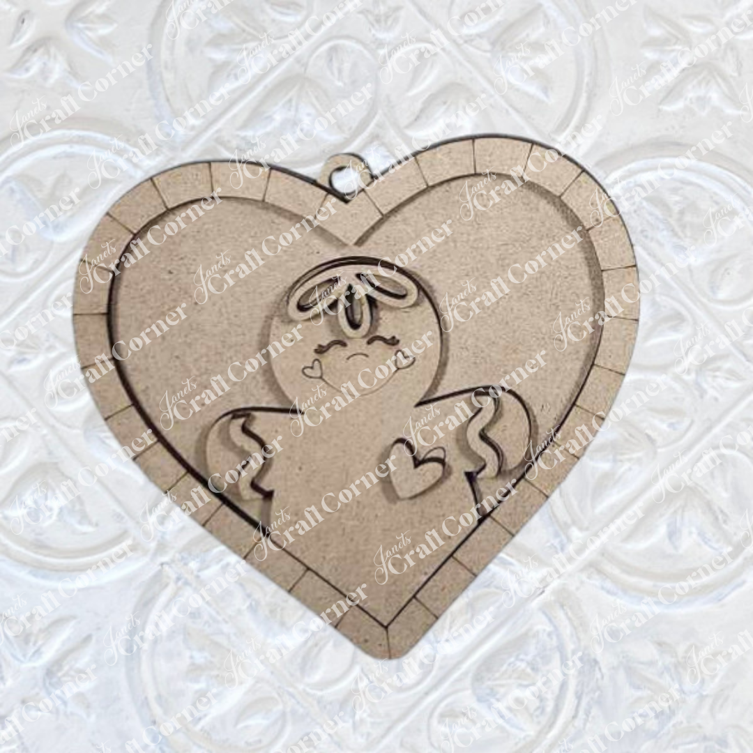 Janet's Craft Corner Gingerbread Ornaments—DIY holiday craft kit (set of 8)—features heart-shaped wooden pieces with octopus, bows, and heart accents on a white background; perfect for décor or crafting.