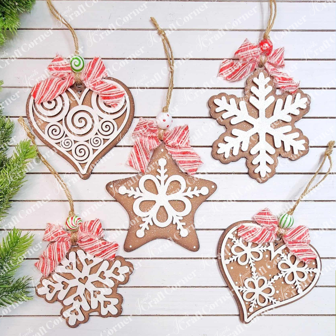 Gingerbread Iced Cookie Ornaments (set of 6) painted sample by Janet's Craft Corner