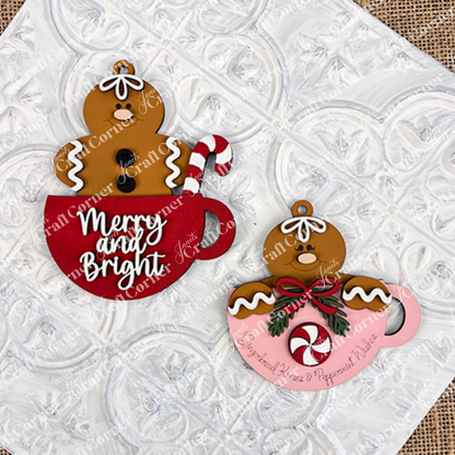 Janet's Craft Corner Gingerbread Ornaments DIY holiday craft kit (Set of 8) features festive designs like a red cup with "Merry and Bright," candy cane, holly, and peppermint—perfect for charming holiday décor on any white background.