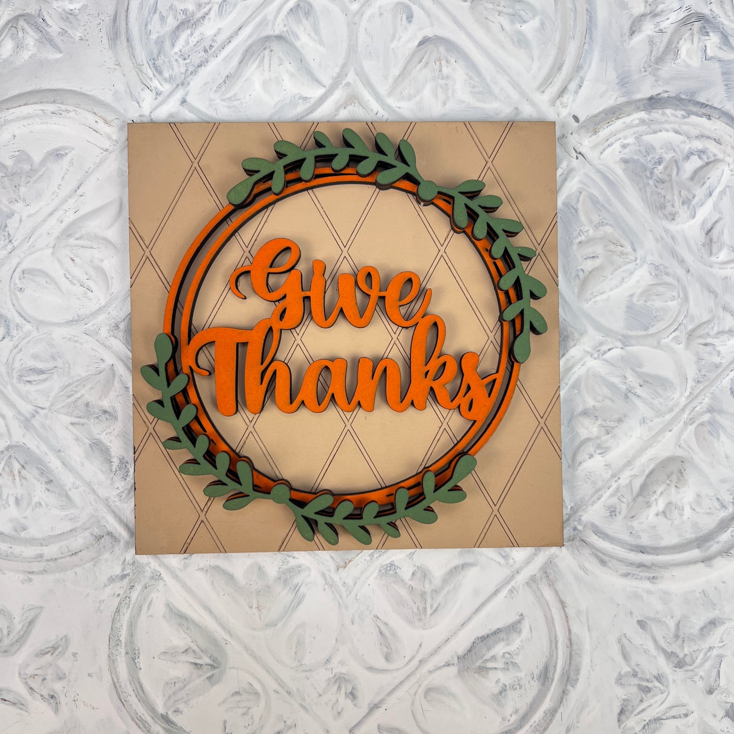 Give Thanks Wreath Thanksgiving Interchangeable Square painted sample by Janet's Craft Corner