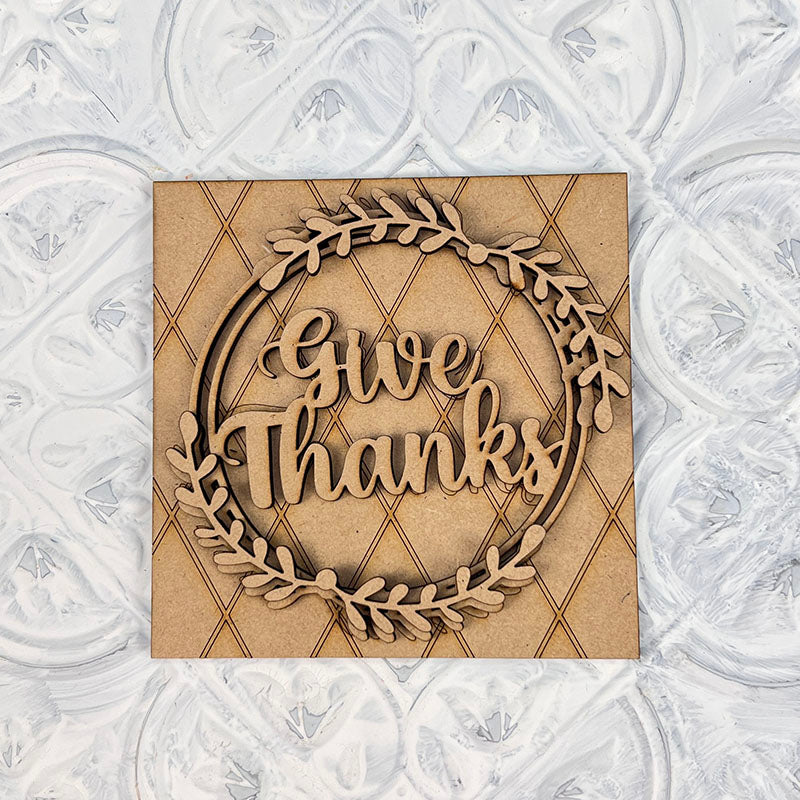 Give Thanks Wreath Thanksgiving Interchangeable Square DIY craft kit by Janet's Craft Corner