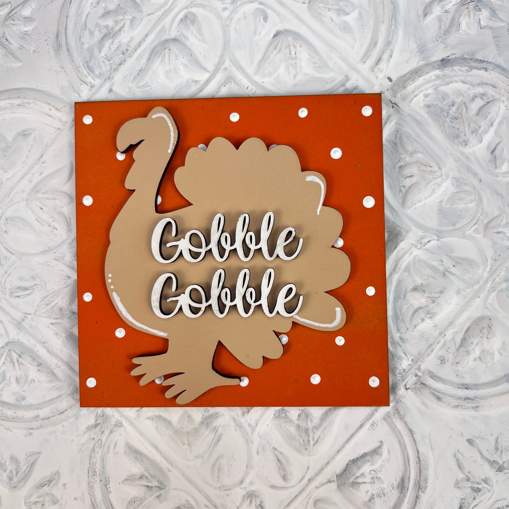 Gobble Gobble Turkey Thanksgiving Interchangeable Square painted sample by Janet's Craft Corner