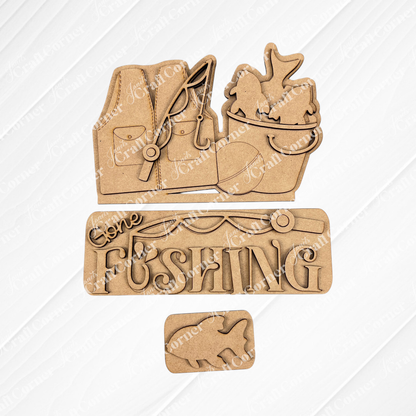 The Gone Fishing Interchangeable Insert by Janet's Craft Corner is a 3-piece DIY seasonal home decor kit with laser-cut wooden pieces—perfect for your crafting projects.