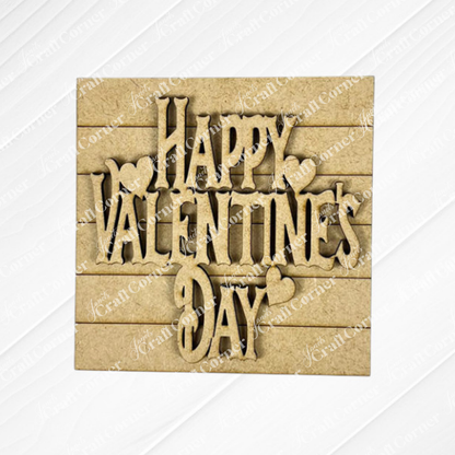 Janet's Craft Corner Valentine Squares feature "Happy Valentine's Day" in a bold font with hearts on a wood panel—ideal for DIY seasonal home decor or adding charm to your tiered tray display.