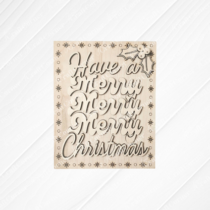 Janet's Craft Corner Merry Midcentury Modern Switchable Farmhouse Signs is a DIY seasonal decor kit featuring a wooden plaque engraved with "Have a Merry Merry Merry Christmas," stars, and holly—perfect for festive midcentury farmhouse style.