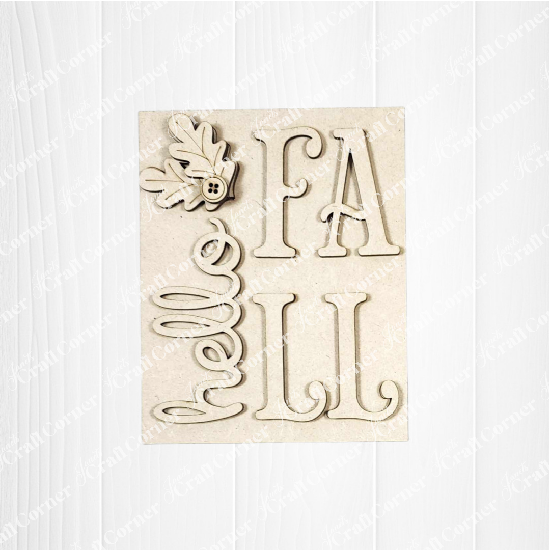 The Fall Switchable Farmhouse Sign from Janet's Craft Corner features "hello FALL" with an oak leaf and acorn accent—ideal as charming seasonal decor or for your DIY project. Set of 1; part of a choice-of-9 craft kit collection.
