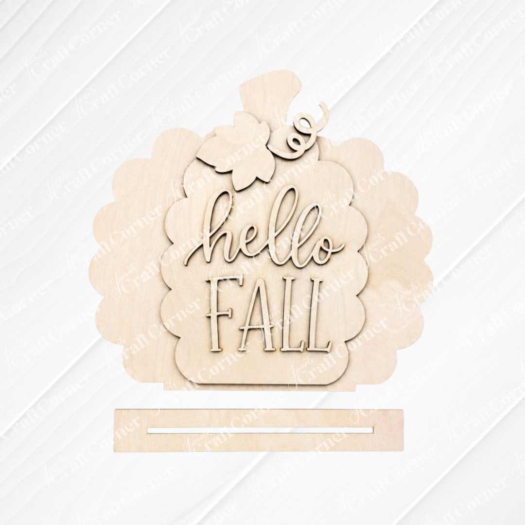Hello Fall Pumpkin Shelf Sitter - DIY home decor craft kit - Set of 1