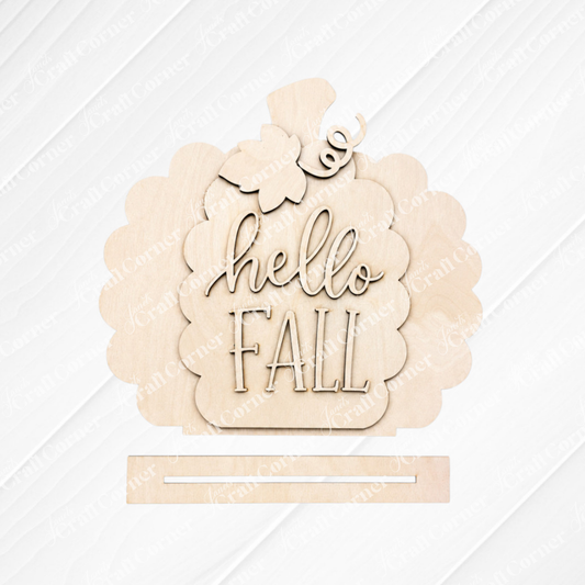 Hello Fall Pumpkin Shelf Sitter - DIY home decor craft kit - Set of 1