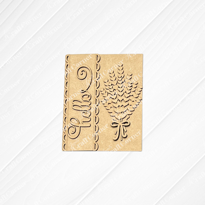 Janet's Craft Corner’s Lavender Switchable Farmhouse Sign is a DIY seasonal decor kit featuring a detailed wood cut-out bouquet and textured brown card—perfect for small spaces or tiered trays. Set of 1.
