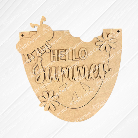 Janet's Craft Corner offers a "Hello Summer" Watermelon Door Hanger DIY Craft Kit (10.3"x11.7")—a perfect unfinished wood sign for summer décor, ready to personalize and display on your door or wall.