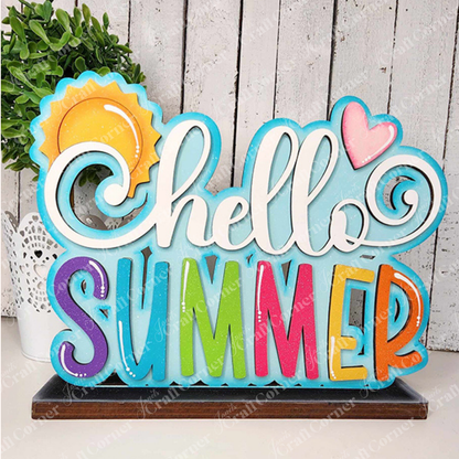 Add a cheerful touch to your home with Janet's Craft Corner Hello Summer Word Art Shelf Sitter DIY Kit (7.3" x 9.75")—featuring “hello SUMMER,” bright sun, and heart on light blue, perfect for summer décor!.
