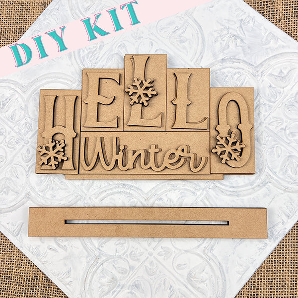 Hello Winter Mini Word Block Shelf Sitter | DIY Decor Kit