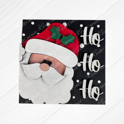 The Santa Squares card by Janet's Craft Corner features a cartoon Santa with a red hat and white beard, plus "Ho Ho Ho" on a black, dotted background—perfect for adding cheer to your DIY seasonal decor or craft kit.