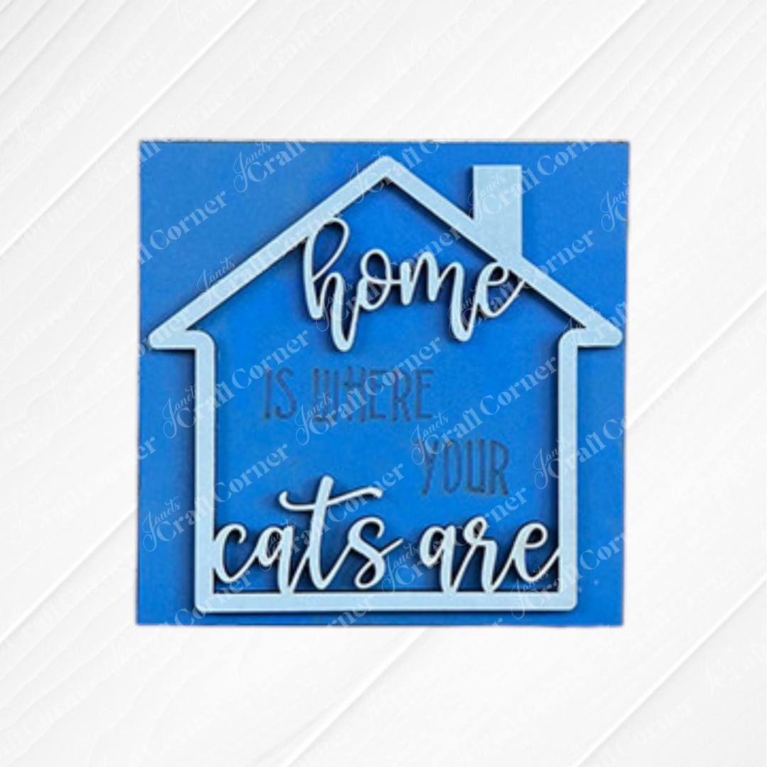 Janet's Craft Corner Cat Swappable Squares features a wooden a "Home is where your cats are" sign—perfect for charming DIY seasonal tiered tray decor.