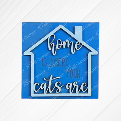 Janet's Craft Corner Cat Swappable Squares features a wooden a "Home is where your cats are" sign—perfect for charming DIY seasonal tiered tray decor.