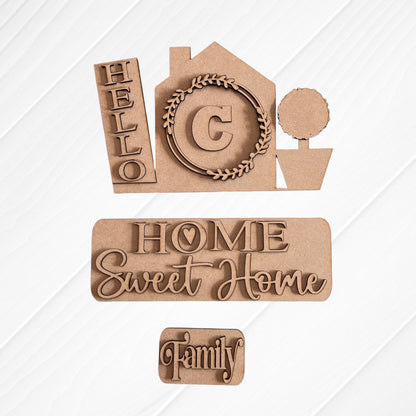 Home Monogram Interchangeable Insert - DIY home decor craft kit - 1 set of 3 pieces