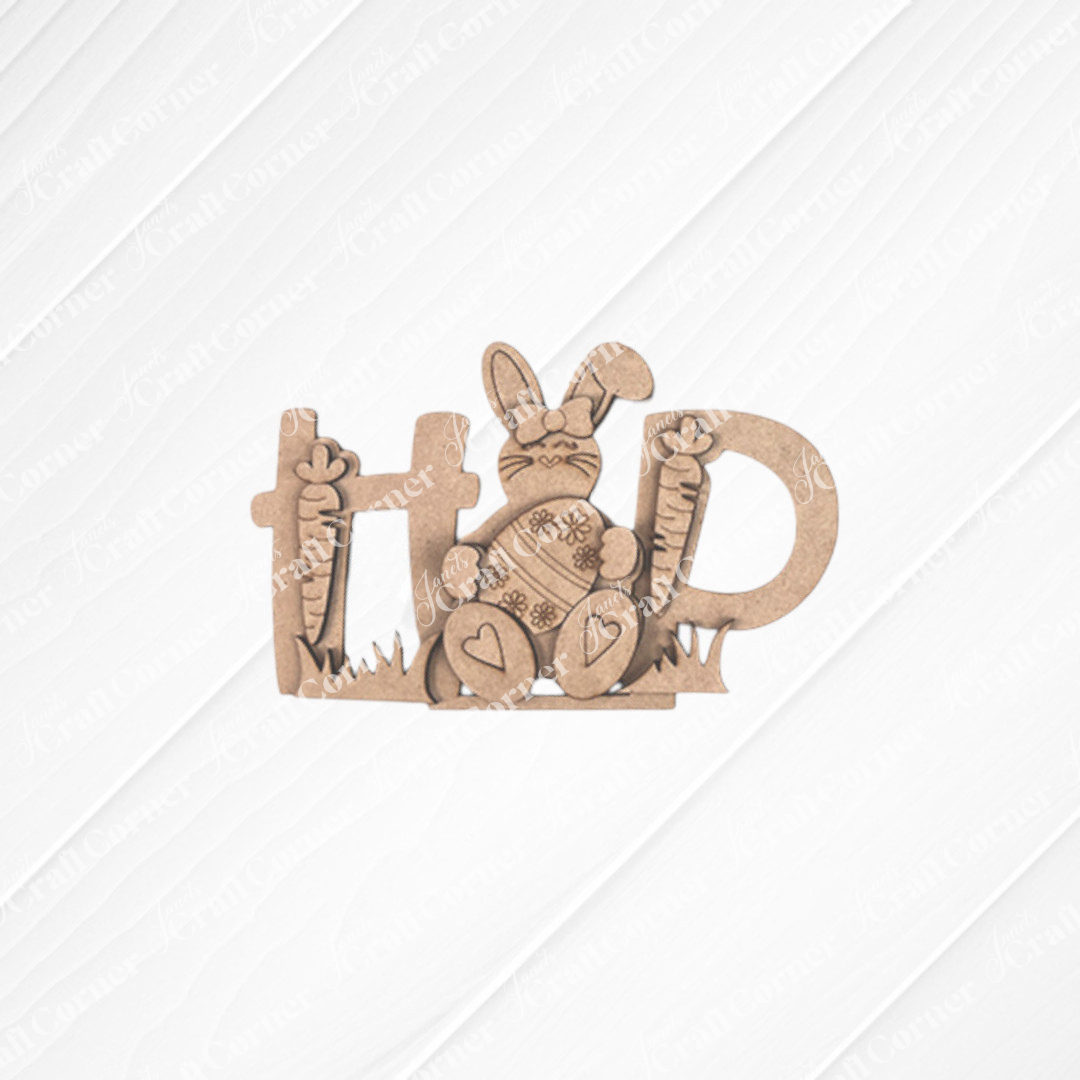 Janet's Craft Corner Easter Mini Shelf Sitters – Spring DIY Craft Kit lets you choose from 3 designs spelling "HOP" with cute shapes for festive Easter décor.