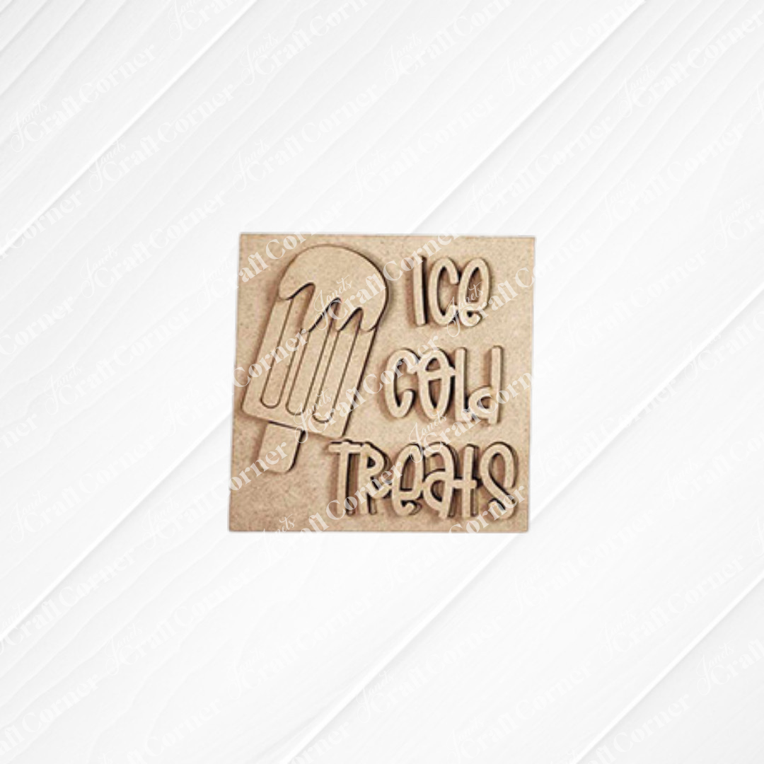 Janet's Craft Corner Hello Summer Decor Set is a 4-piece DIY kit featuring laser-cut wooden signs with playful summer designs—perfect for tiered tray displays or brightening up your seasonal home décor.