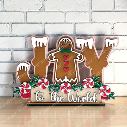 Joy Gingerbread Word Art Shelf Sitter - DIY home decor craft kit - set of 1