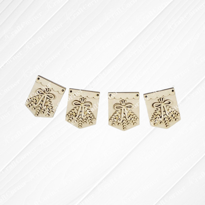 The Lavender Decor Set by Janet's Craft Corner features four shield-shaped wooden banners engraved with bows and pine branches—ideal as farmhouse accents or as an unfinished wood craft kit for DIY seasonal home decor projects.