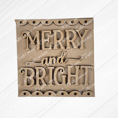 The Merry Christmas Squares by Janet's Craft Corner is a wooden sign with "MERRY and BRIGHT" in bold letters and decorative scalloped edges—perfect for DIY holiday decor or as a swappable accent on your tiered tray.