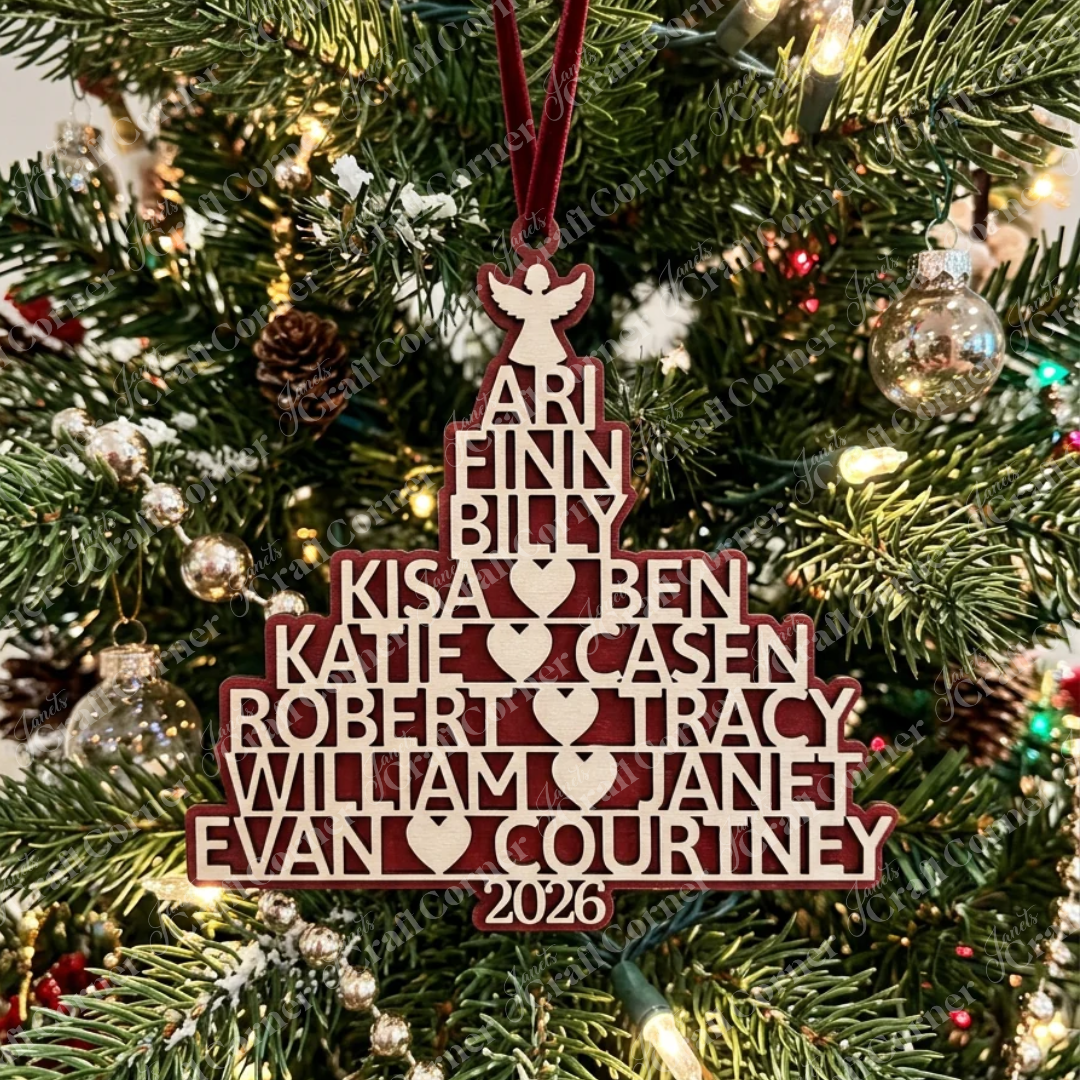 Names Tree Personalized Ornaments - Choice of 2 colors and 2 toppers