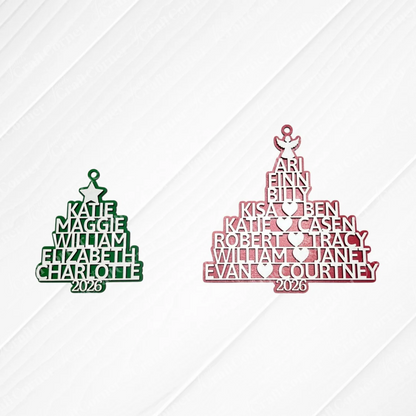 Names Tree Personalized Ornaments - Choice of 2 colors and 2 toppers
