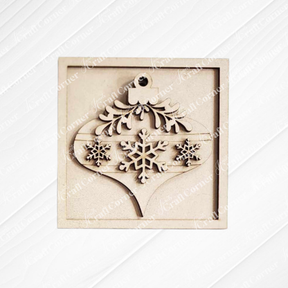 The Mistletoe Swappable Squares DIY kit from Janet's Craft Corner features an intricate Christmas bauble with snowflakes and branches—perfect for festive displays or tiered tray decor. Choose from 4 seasonal designs!.
