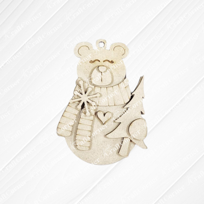 The Forest Friends Ornaments DIY craft kit by Janet's Craft Corner lets you make a wooden bear in a scarf holding a star by a tree, with a heart on its chest and hanging hole. Choose from 5 designs—perfect for animal ornament fans!.
