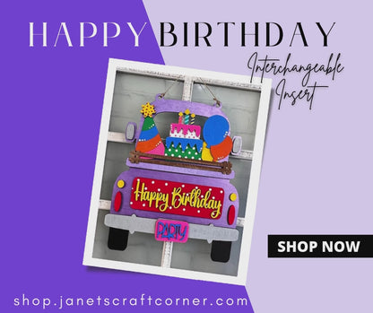 Happy Birthday Interchangeable Insert - DIY home decor craft kit - 1 set of 3 pieces