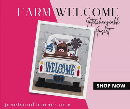 Farm Welcome Interchangeable Insert - DIY home decor craft kit - 1 set of 3 pieces