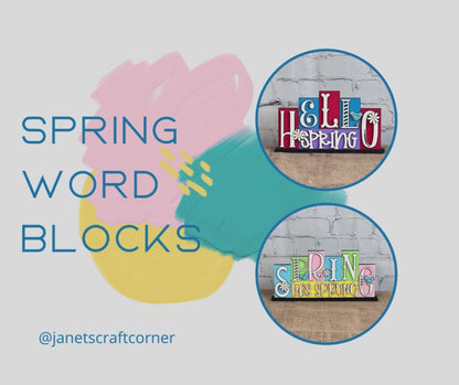 Spring  Mini Word Block Shelf Sitters - Painted