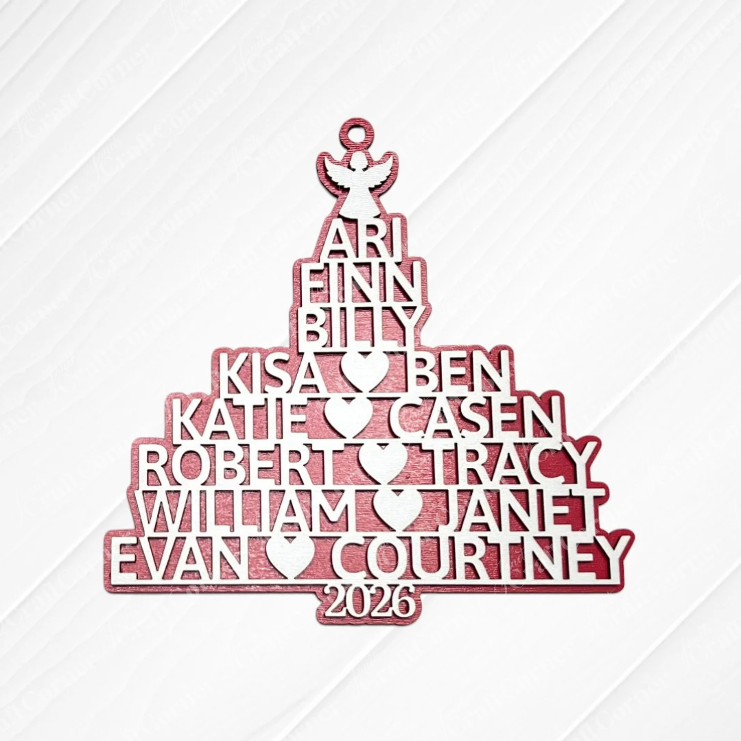 Names Tree Personalized Ornaments - Choice of 2 colors and 2 toppers