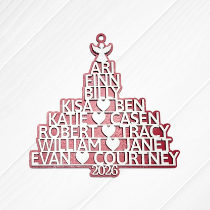 Names Tree Personalized Ornaments - Choice of 2 colors and 2 toppers