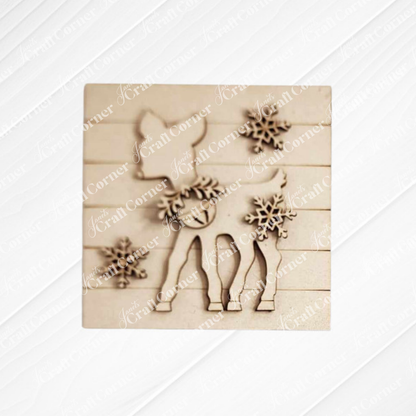 Add festive charm to your tiered tray with Janet's Craft Corner Mistletoe Swappable Squares—a DIY seasonal home decor craft kit featuring a deer silhouette and snowflakes on a light wood background. Choose from 4 stylish designs!.