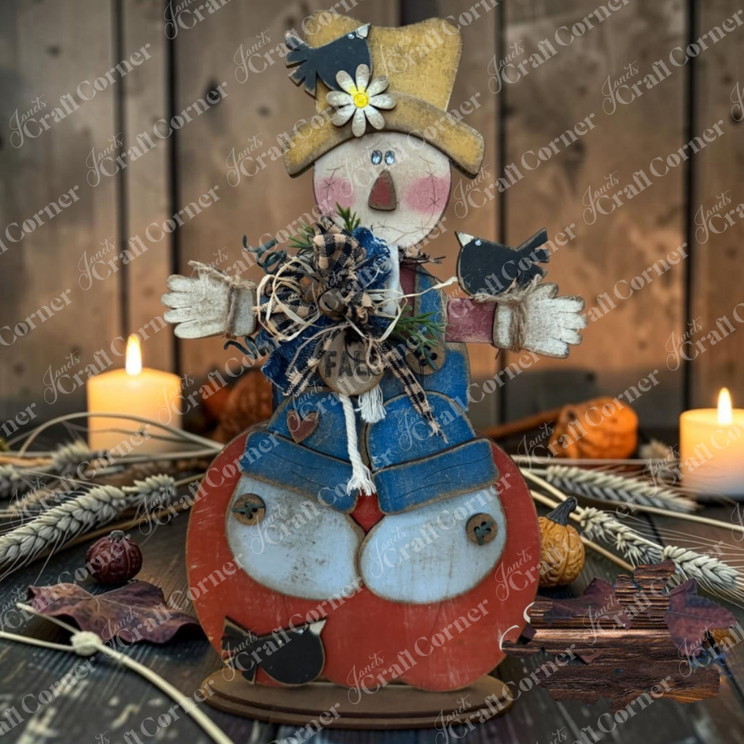 Scarecrow Pumpkin Shelf Sitter - DIY home decor craft kit - set of 1