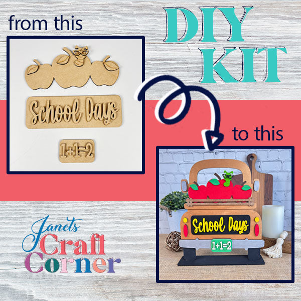 School Days Interchangeable Insert - DIY home decor craft kit - 1 set of 3 pieces