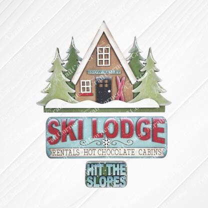 Ski Lodge Interchangeable Insert - DIY seasonal home decor craft kit - 1 set of 3 pieces