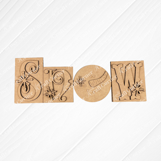 Snow Word Block Shelf Sitter DIY craft kit by Janet's Craft Corner
