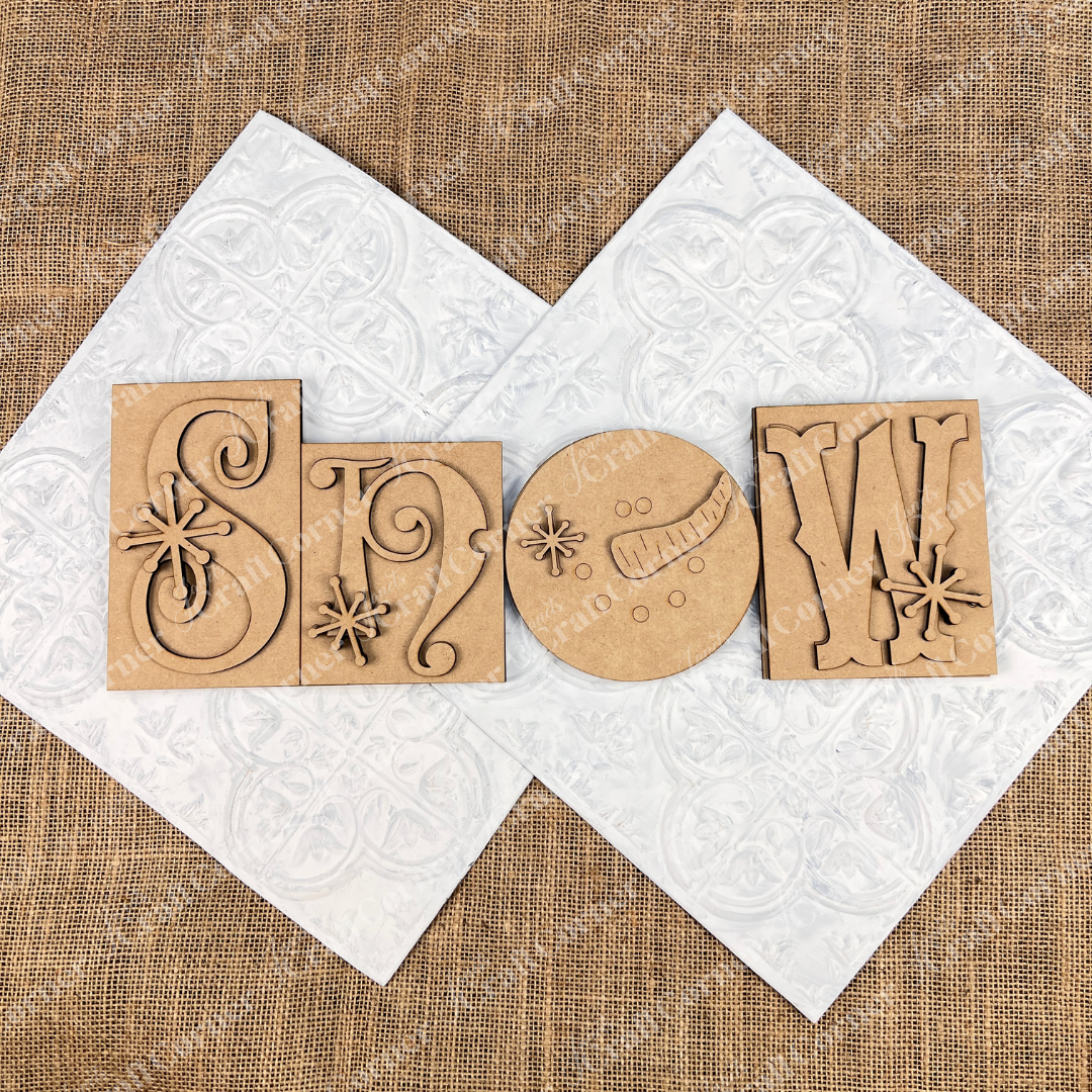 Snow Word Block Shelf Sitter DIY craft kit by Janet's Craft Corner